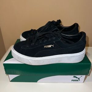 Puma Black Suede Sneakers with Gold Accents